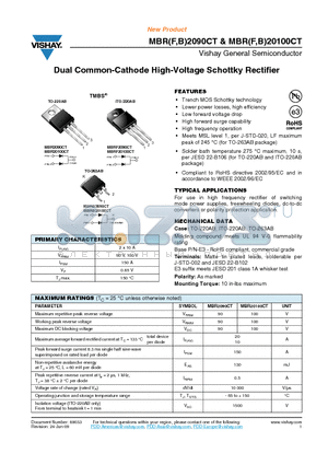 MBR2090CT datasheet - Dual Common-Cathode High-Voltage Schottky Rectifier