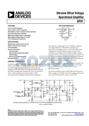 OP07CS datasheet - Ultralow Offset Voltage Operational Amplifier