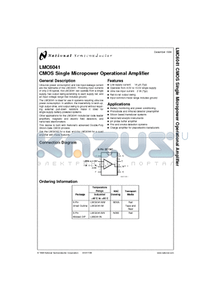 LMC6041AIN datasheet - CMOS Single Micropower Operational Amplifier