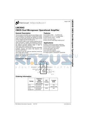 LMC6042 datasheet - CMOS Dual Micropower Operational Amplifier