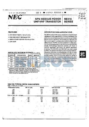 NE416 datasheet - NPN MEDIUM POWER UHF-VHF TRANSISTOR