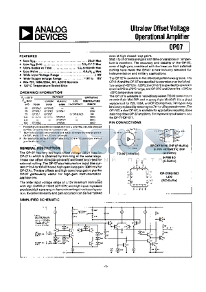 OP07DJ datasheet - Ultralow Offset Voltage Dual Operational Amplifier