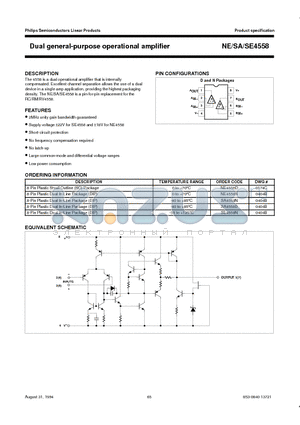 NE4558 datasheet - Dual general-purpose operational amplifier