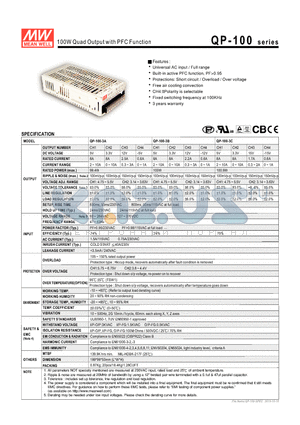QP-100-3D datasheet - 100W Quad Output with PFC Function