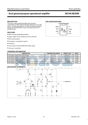 NE4558N datasheet - Dual general-purpose operational amplifier