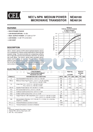 NE46100 datasheet - NECs NPN MEDIUM POWER MICROWAVE TRANSISTOR