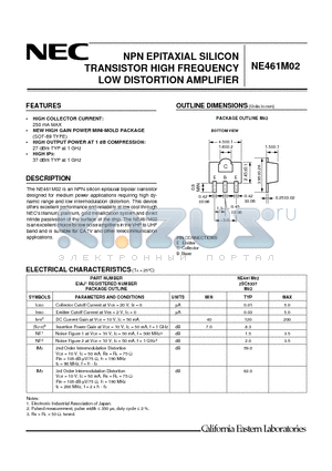 NE461M02-T1 datasheet - NPN EPITAXIAL SILICON TRANSISTOR HIGH FREQUENCY LOW DISTORTION AMPLIFIER