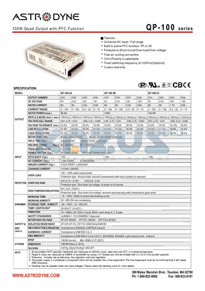 QP-100F datasheet - 100W Quad Output with PFC Function