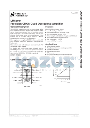 LMC6084IM datasheet - Precision CMOS Quad Operational Amplifier