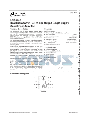 LMC6442AIMMX datasheet - Dual Micropower Rail-to-Rail Output Single Supply Operational Amplifier