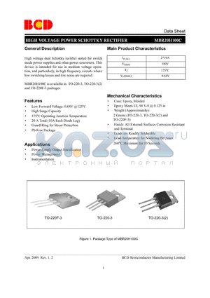 MBR20H100C datasheet - HIGH VOLTAGE POWER SCHOTTKY RECTIFIER