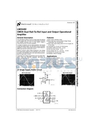 LMC6482AMJ/883 datasheet - CMOS Dual Rail-To-Rail Input and Output Operational Amplifier