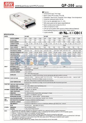 QP-200-3E datasheet - 200W Quad Output with PFC Function