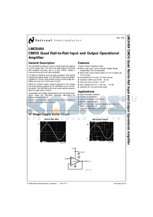 LMC6484AMJ/883 datasheet - CMOS Quad Rail-to-Rail Input and Output Operational Amplifier