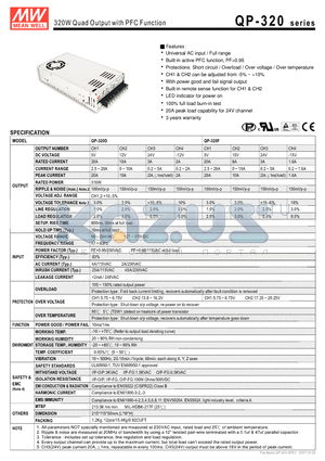 QP-320F datasheet - 320W Quad Output with PFC Function