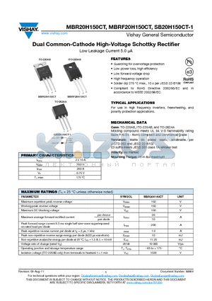 MBR20H150CT datasheet - Dual Common-Cathode High-Voltage Schottky Rectifier