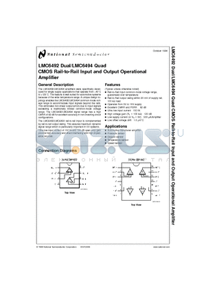 LMC6492AEN datasheet - CMOS Rail-to-Rail Input and Output Operational Amplifier