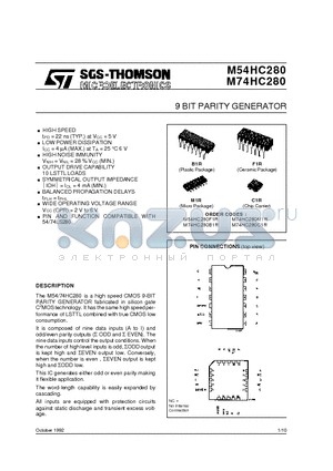 M74HC280 datasheet - 9 BIT PARITY GENERATOR