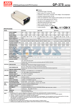 QP-375-24C datasheet - 375W Quad Output with PFC Function