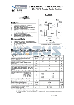 MBR20H200CT datasheet - 20.0 AMPS. Schottky Barrier Rectifiers