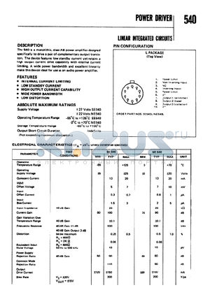 NE540 datasheet - LINEAR INTEGRATED CIRCUITS