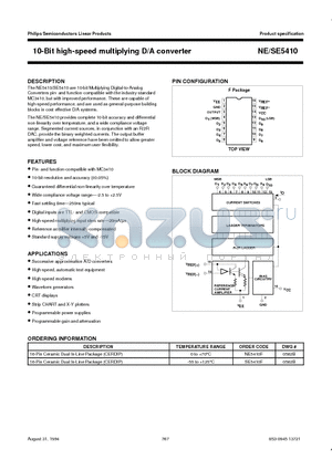 NE5410 datasheet - 10-Bit high-speed multiplying D/A converter