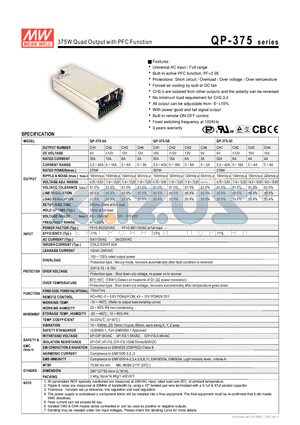 QP-375-5A datasheet - 375W Quad Output with PFC Function