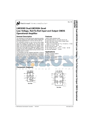 LMC6582BIM datasheet - Low Voltage, Rail-To-Rail Input and Output CMOS Operational Amplifier