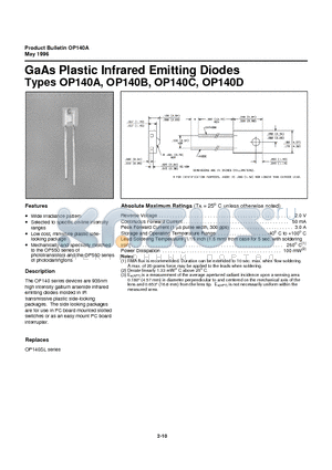 OP140A datasheet - GaAs Plastic Infrared Emitting Diodes