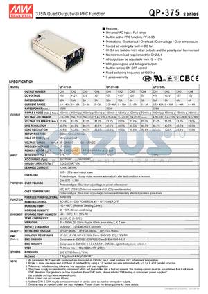 QP-375-5B datasheet - 375W Quad Output with PFC Function