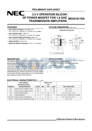 NE5510179A datasheet - 3.5V OPERATION SILICON RF POWER MOSFET FOR 1.9 GHZ TRANSMISSION AMPLIFIERS