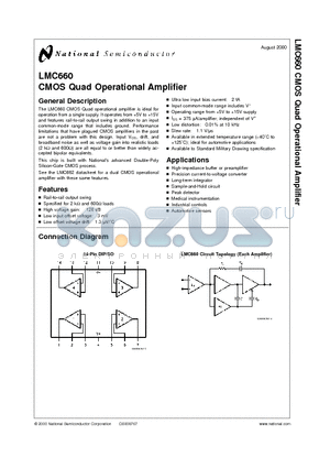 LMC660 datasheet - CMOS Quad Operational Amplifier