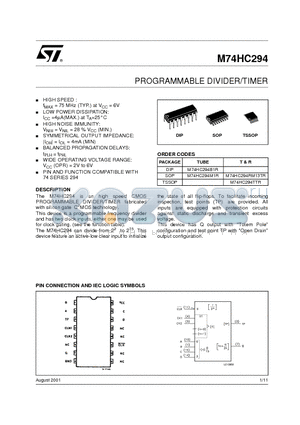 M74HC294TTR datasheet - PROGRAMMABLE DIVIDER/TIMER