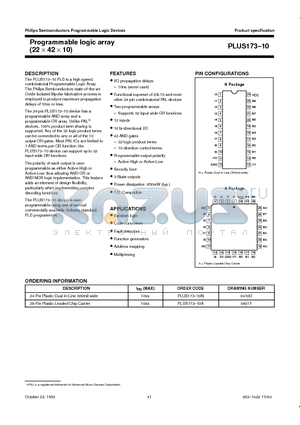 PLUS173-10 datasheet - Programmable logic array (22 x 42 x 10)