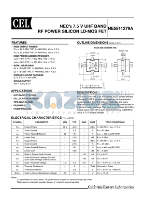 NE5511279A-T1A-A datasheet - 7.5 V UHF BAND RF POWER SILICON LD-MOS FET