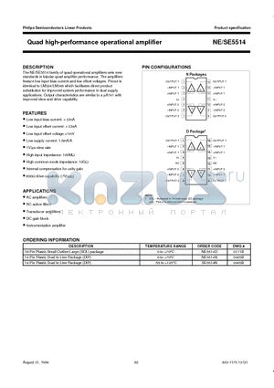 NE5514D datasheet - Quad high-performance operational amplifier