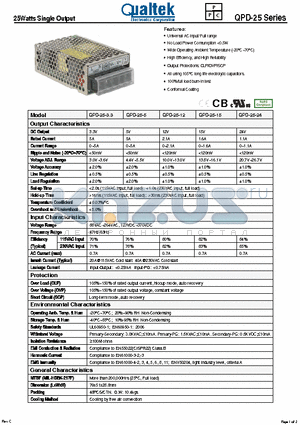 QPD-25-15 datasheet - 25Watts Single Output