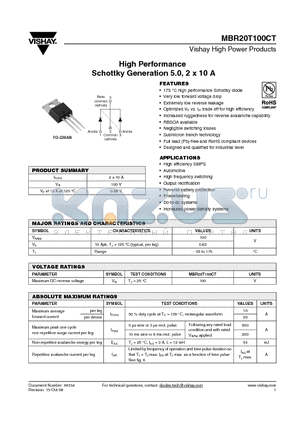 MBR20T100CT_12 datasheet - High Performance Schottky Generation 5.0, 2 x 10 A