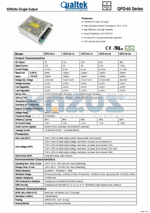 QPD-60-12 datasheet - 60Watts Single Output