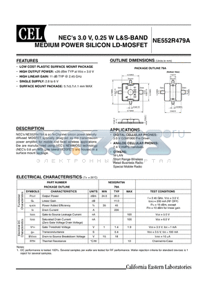 NE552R479A datasheet - NECs 3.0 V, 0.25 W L&S-BAND MEDIUM POWER SILICON LD-MOSFET