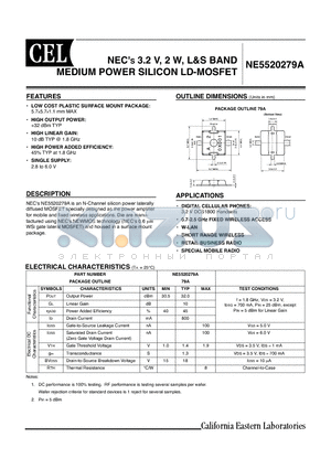 NE5520279A datasheet - 3.2 V, 2 W, L&S BAND MEDIUM POWER SILICON LD-MOSFET