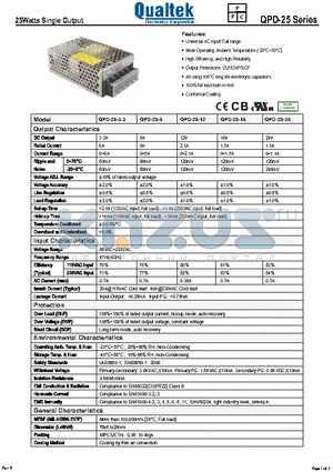 QPD-25-15 datasheet - 25Watts Single Output