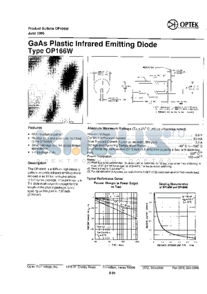 OP166W datasheet - GaAs Plastic Infrared Emitting Diode
