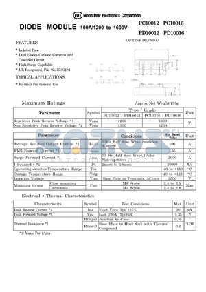 PC10016 datasheet - DIODE MODULE 100A/1200 to 1600V