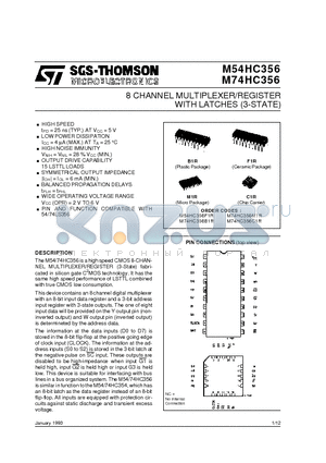 M74HC356C1R datasheet - WITH LATCHES 3-STATE 8 CHANNEL MULTIPLEXER/REGISTER