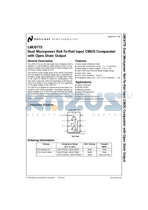 LMC6772AIMX datasheet - Dual Micropower Rail-To-Rail Input CMOS Comparator with Open Drain Output