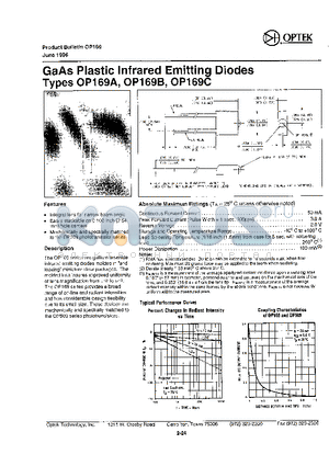 OP169B datasheet - GaAs Plastic Infrared Emitting Diodes