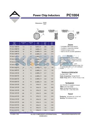 PC1004-1R0M-RC_10 datasheet - Power Chip Inductors