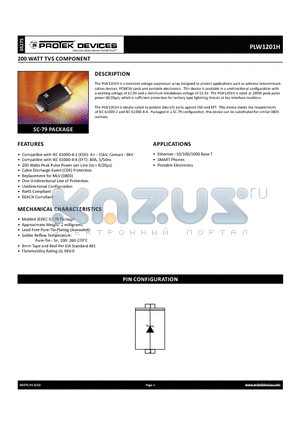 PLW1201H datasheet - 200 WATT TVS COMPONENT