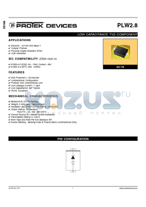 PLW2.8 datasheet - LOW CAPACITANCE TVS COMPONENT